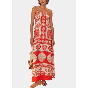 NWOT FARM RIO White Red Ainika Shell Maxi Dress Size M Linen Blend